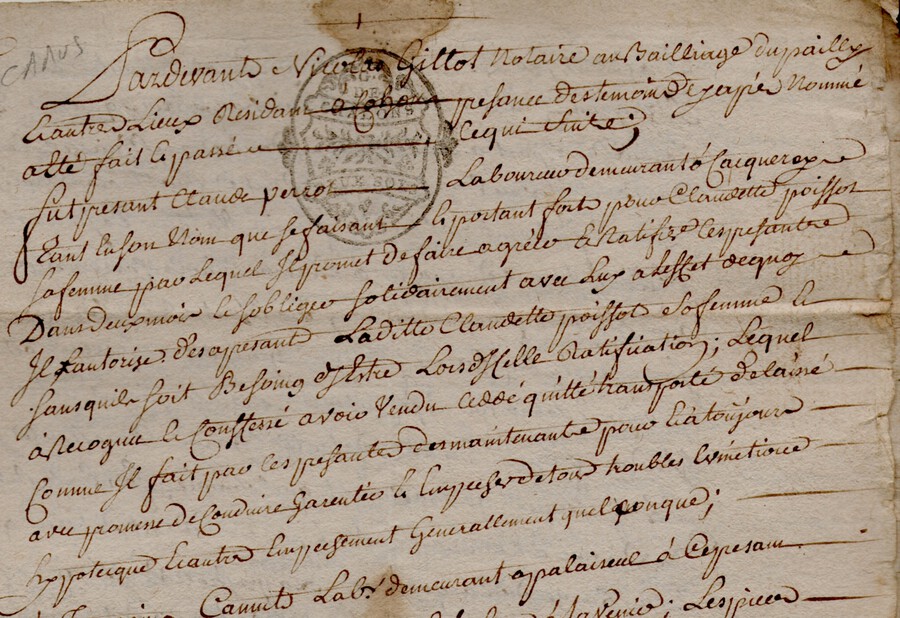 1753 Palaiseul Cacquerey acte PERROT POISOT CAMUS CHARETON GILLOT